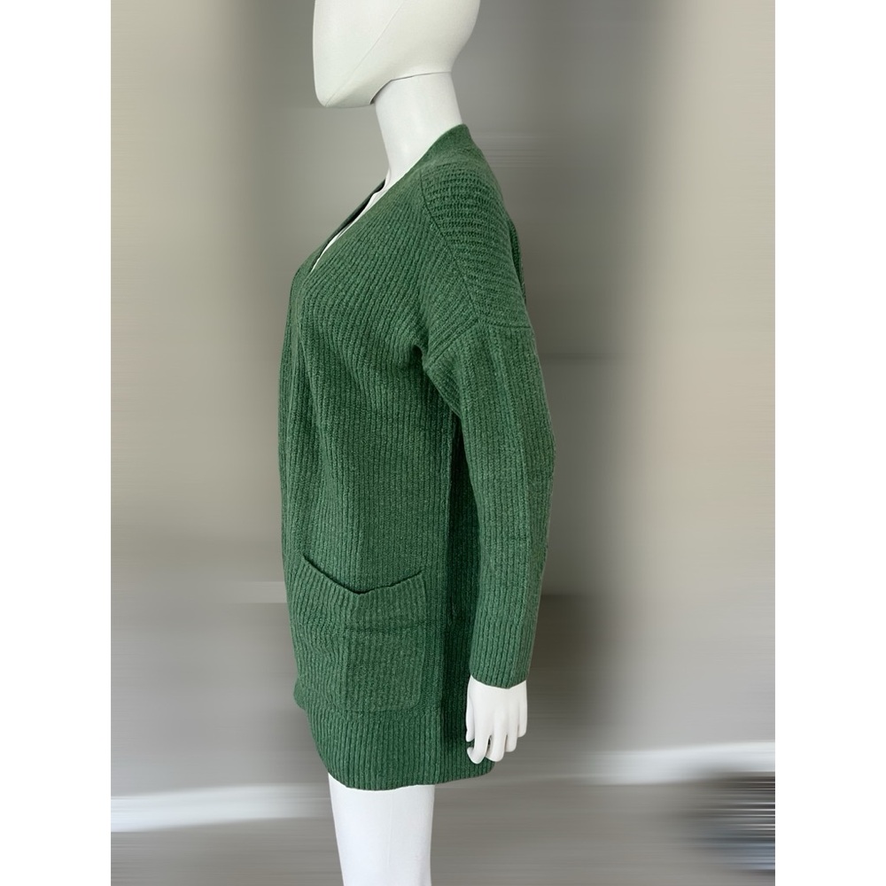 TRES CHIC Gorgeous green ribbed open front part wool cardigan S M L - Picture 5 of 9